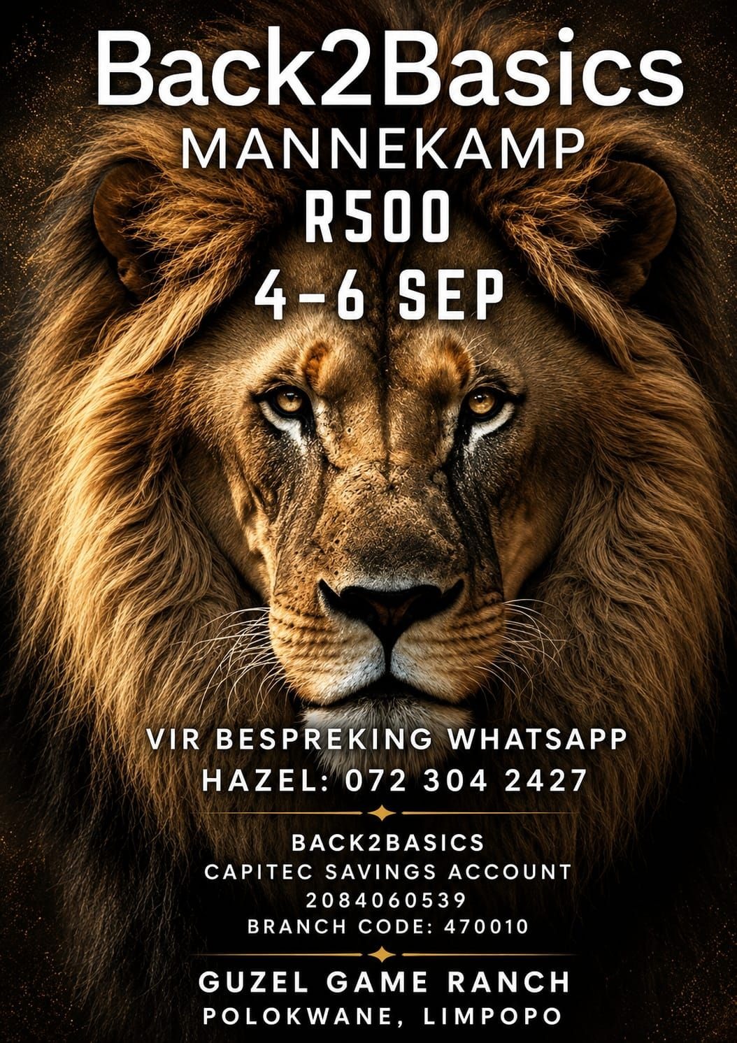 Back2Basics Mannekamp – 4–6 Sep, R500